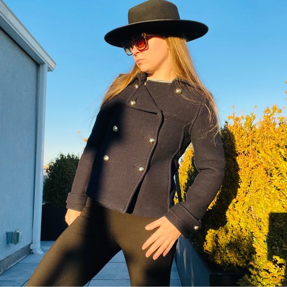 Coach 100% WOOL Gold Buttons Blazer Crop Thick Wool Windbreaker Blazer Pea Coat - Picture 11 of 17